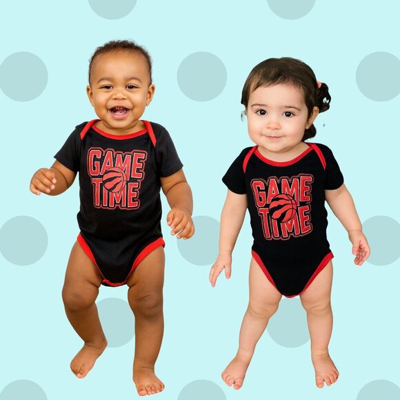 NBA Toronto Raptors Baby Onesie | “Game Time” Bodysuit 24M | Black & Red Cotton - Picture 1 of 8